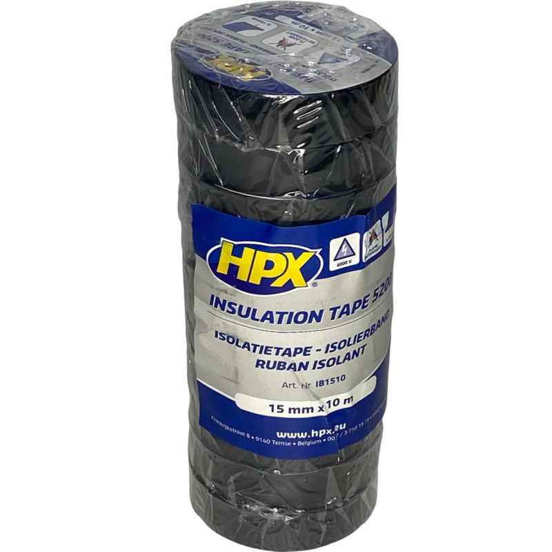 Isolatie tape HPX zwart (15mm x 10m)