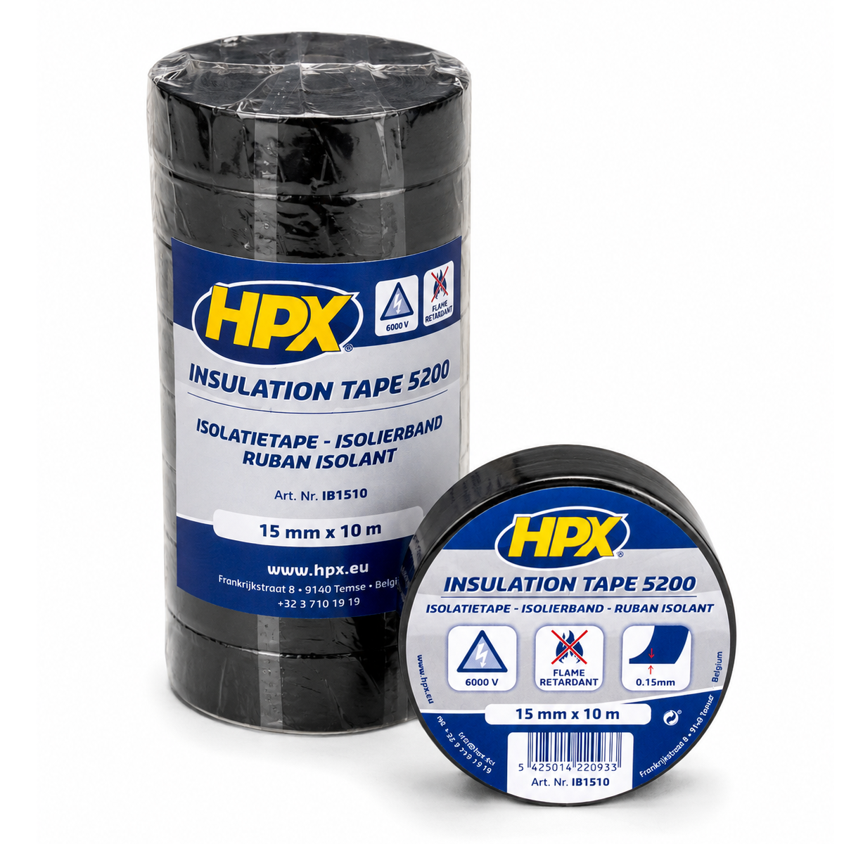 Isolatie tape HPX zwart (15mm x 10m) A-kwaliteit